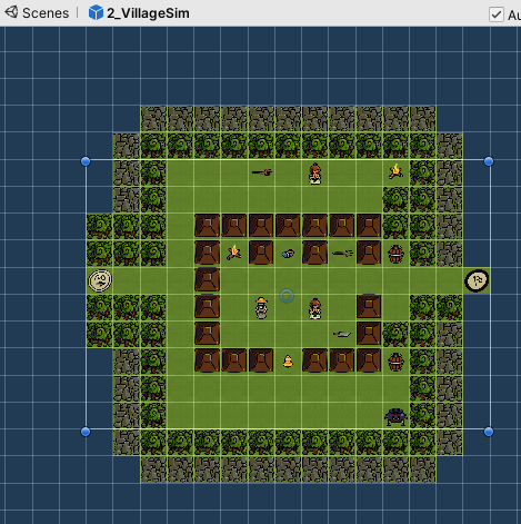 The Witchy map editor: a grid-based forest with villagers.