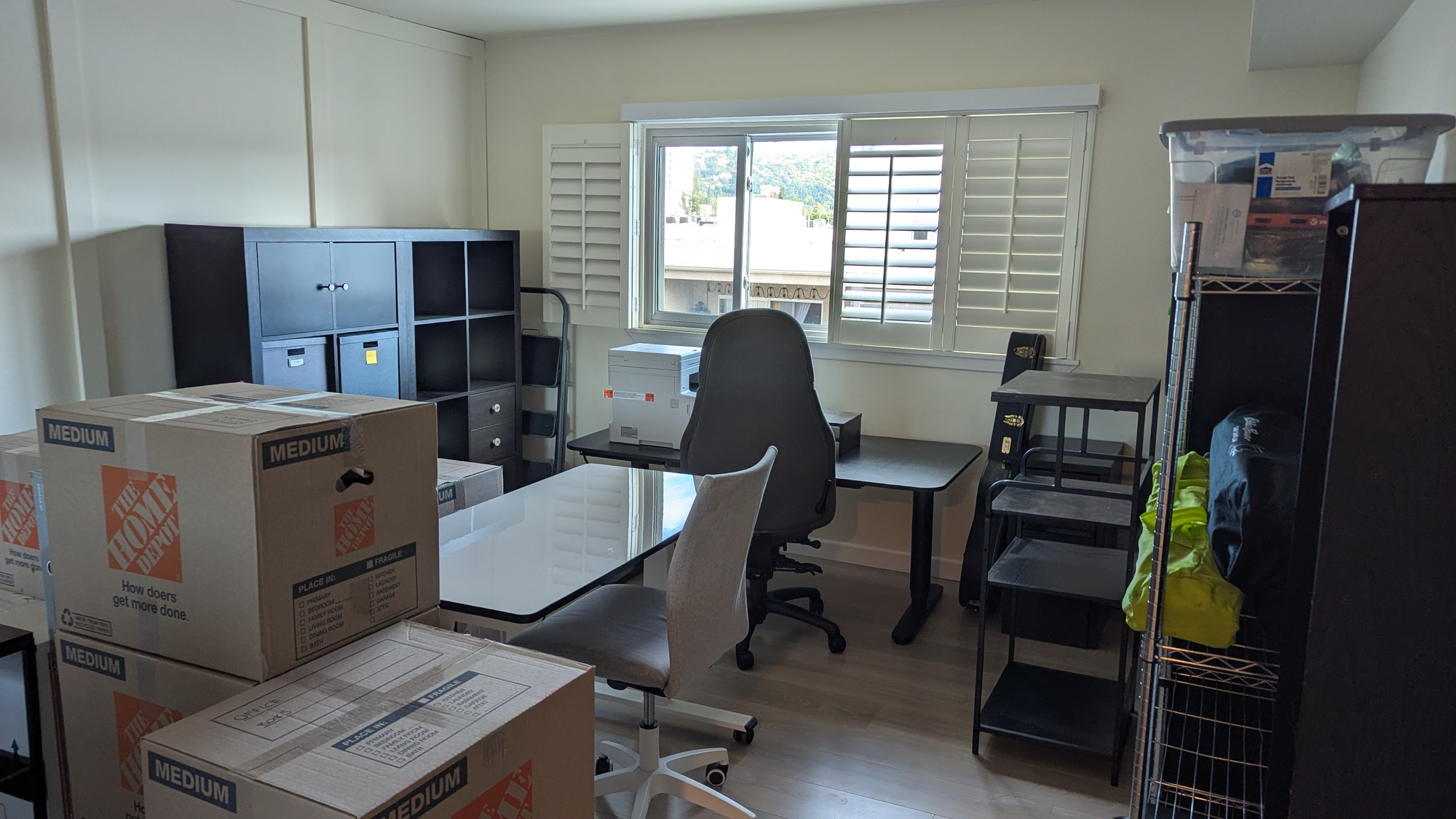 Matt Hackett's new "LA office" which is really just unpacked boxes.