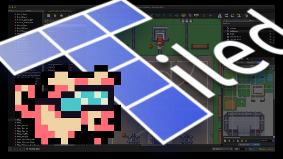 Pigxel the pig with the Tiled map editor logo
